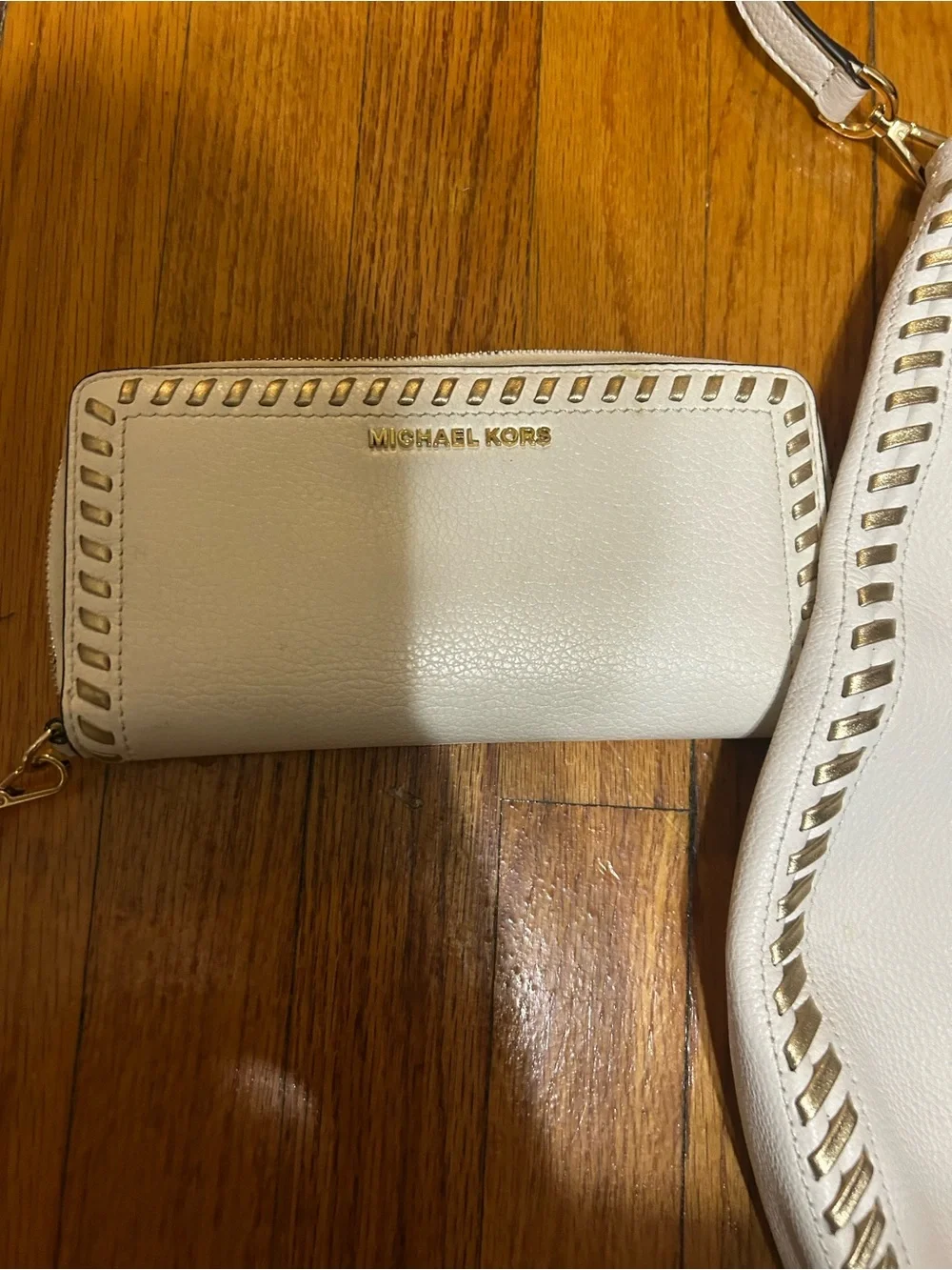 Michael Kors Lauryn Large Shoulder Bag Leather Optic White And Wallet